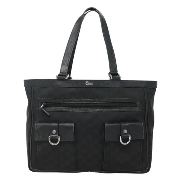 GUCCI GG Canvas Tote Bag Nylon Outlet Black Silver - Picture 2 of 16